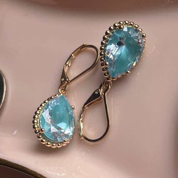 SOLID brass dangle crystal earrings - Picture 8 of 14